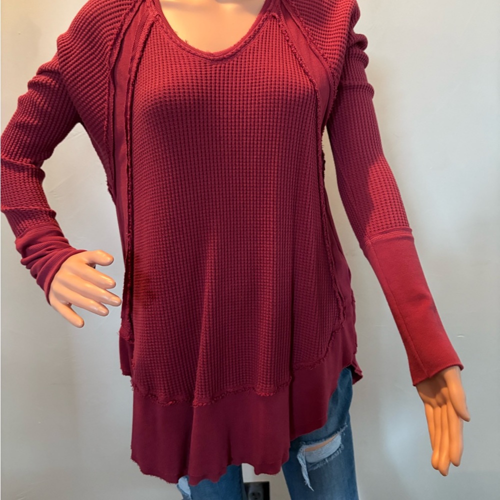 Mododoc Maroon Waffle Thermal Tunic Size L